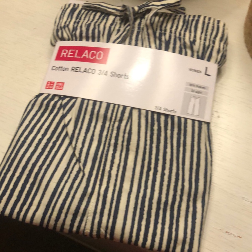 Uniqlo Navy and White Striped Cotton Shorts